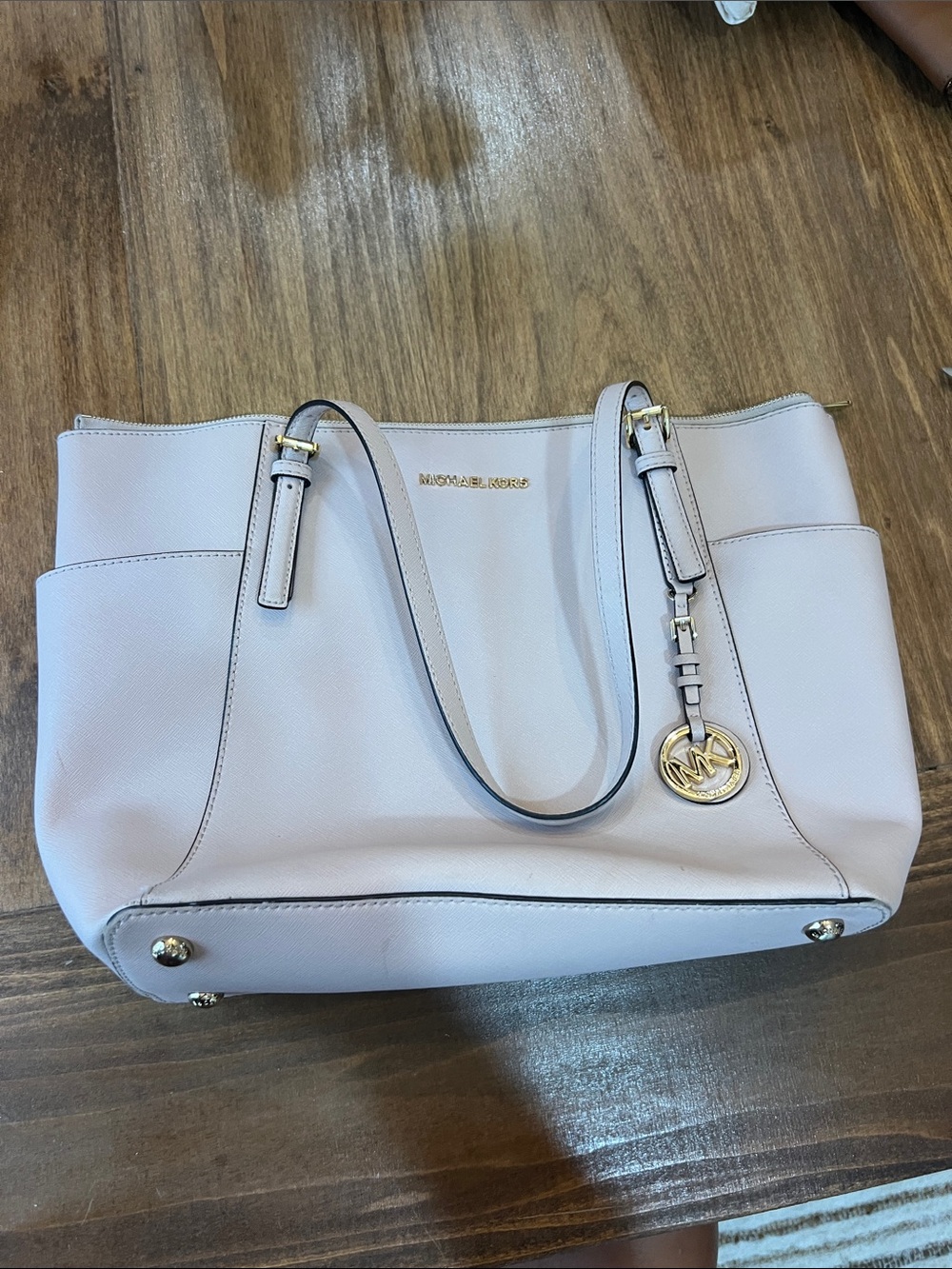 Michael Kors Light Pink Leather Tote with Gold Charm
